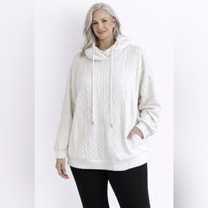 White Cable Knit Hoodie Pullover Textured Cozy Sweater